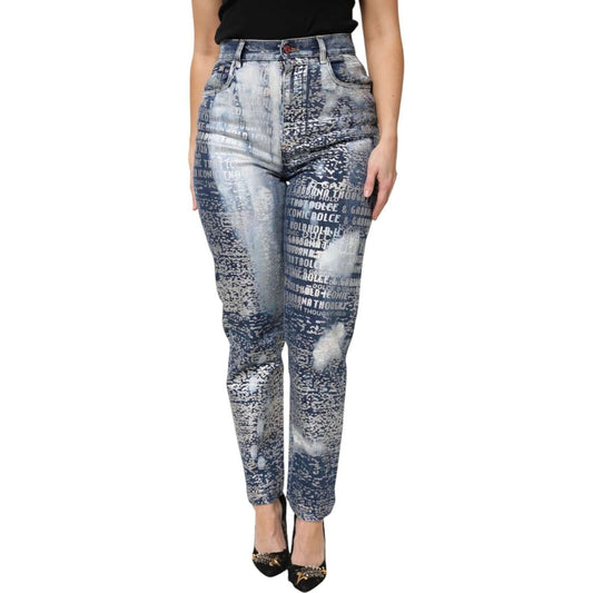 Dolce & Gabbana Blue Washed Print High Waist Denim Jeans PAN76303-36
