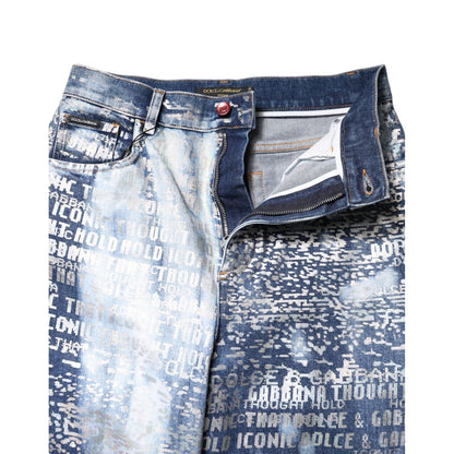 Dolce & Gabbana Blue Washed Print High Waist Denim Jeans