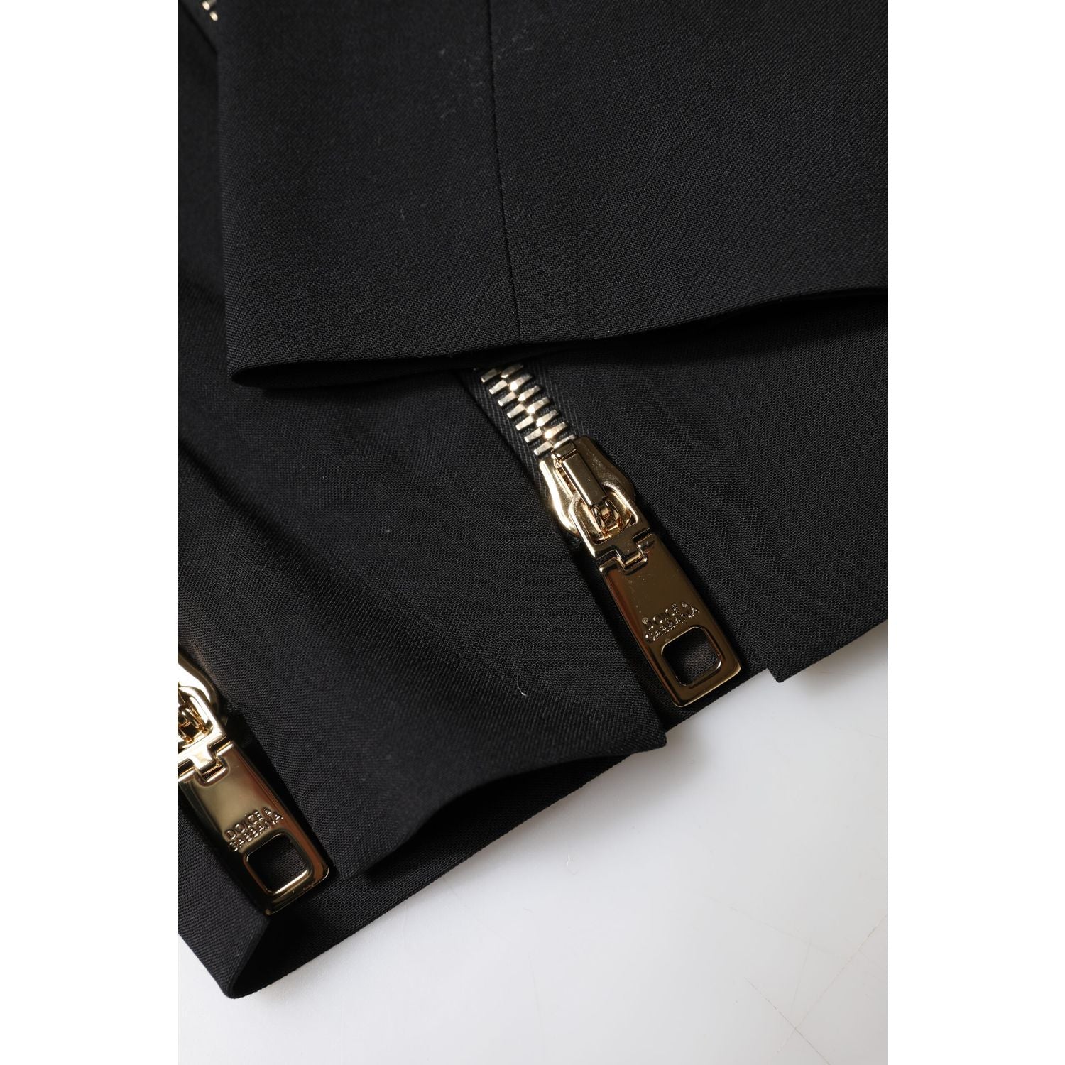 Dolce & Gabbana Black Wool High Waist Zipper Tapered Pants