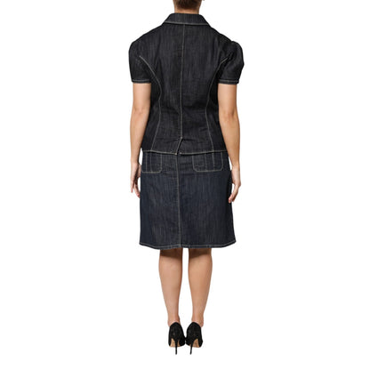 Escada Black Cotton Blend Denim Top Skirt Casual Set