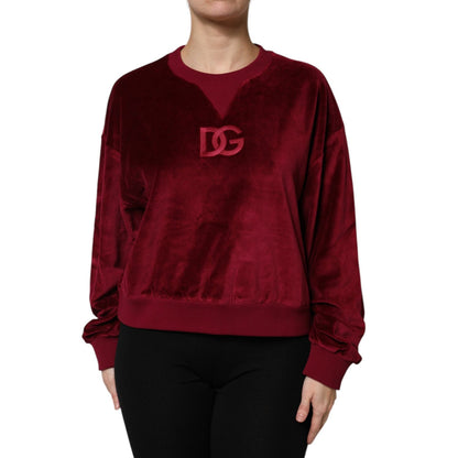 Dolce & Gabbana Red Cotton Velvet Crew Neck Pullover Sweater