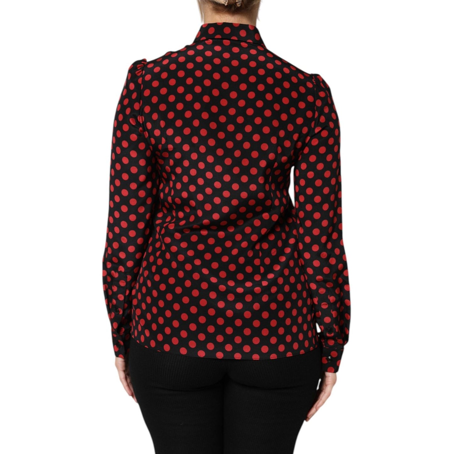 Dolce & Gabbana Black Red Polka Dot Silk Long Sleeves Top
