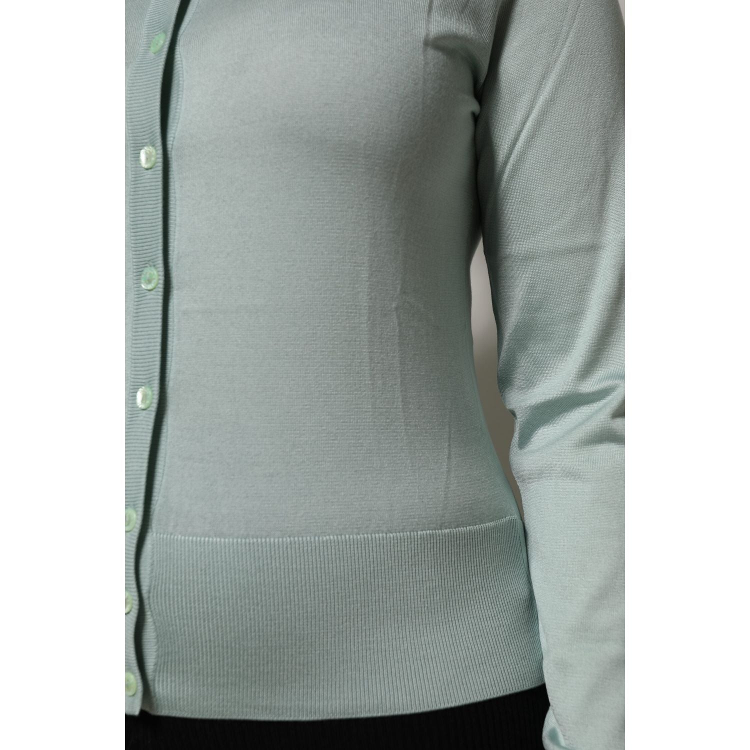 Dolce & Gabbana Light Green Silk Button Down Cardigan Sweater