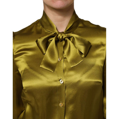 Dolce & Gabbana Green Ascot Collar Long Sleeves Blouse Top