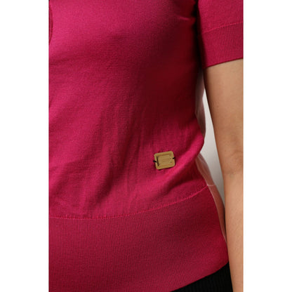 Dolce & Gabbana Pink Short Sleeves Buttoned Ascot Collar Top