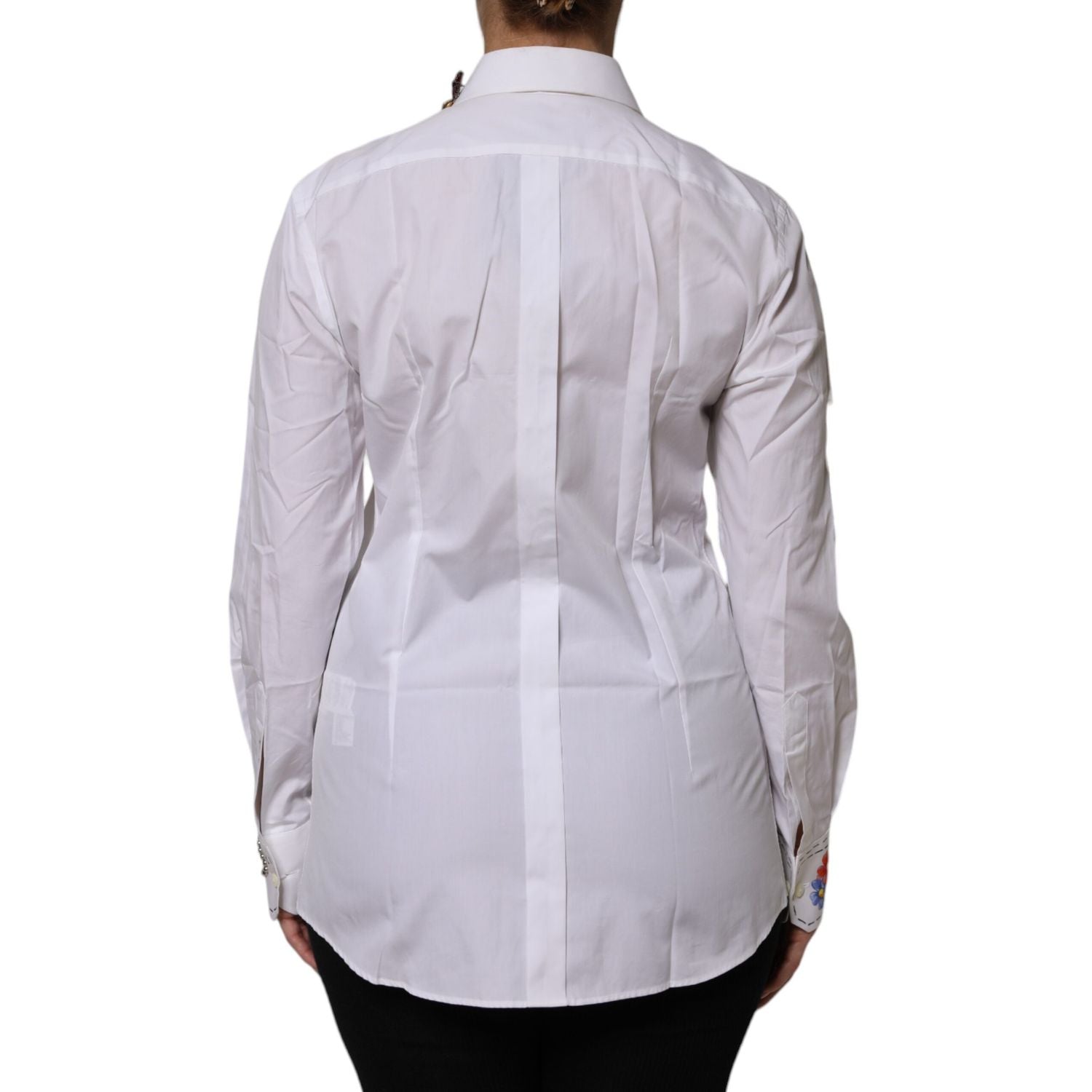 Dolce & Gabbana White Cotton Floral Embellished Shirt Top