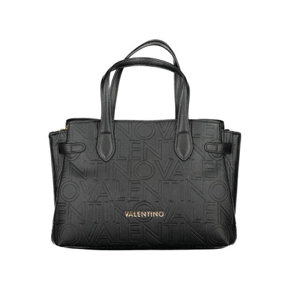 Mario Valentino Black Polyethylene Handbag with dual handles and detachable straps, featuring multiple compartments and protective feet.