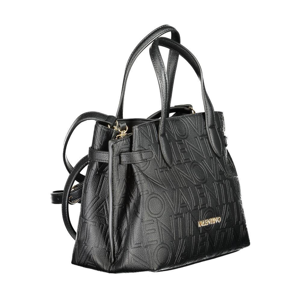 Mario Valentino Black Polyethylene Handbag with dual handles, adjustable straps, compartments, central pocket, contrasting details, logo.