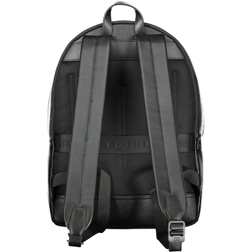 Back view of Tommy Hilfiger Black Polyester Men Backpack with adjustable shoulder straps and top handle.