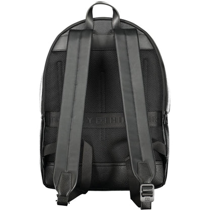 Back view of Tommy Hilfiger Black Polyester Men Backpack with adjustable shoulder straps and top handle.