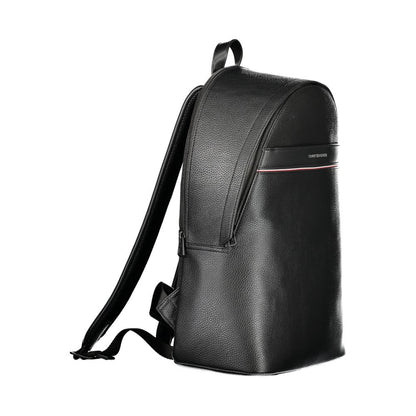 Tommy Hilfiger Black Polyester Men Backpack with top handle, adjustable straps, and multiple compartments for organization.