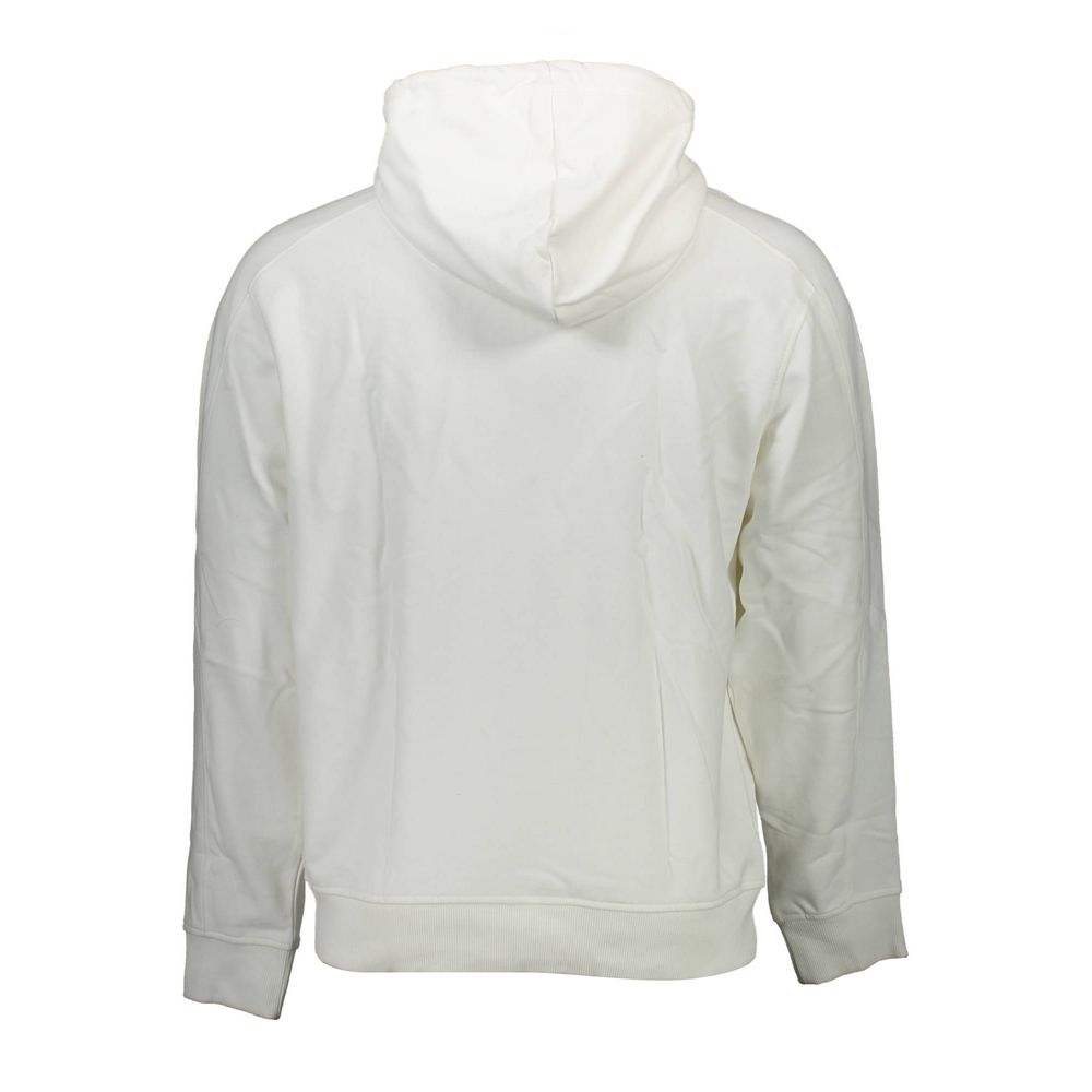 Calvin Klein White Cotton Men Sweater back view, sleek hooded design, organic cotton material, fashion-forward style.