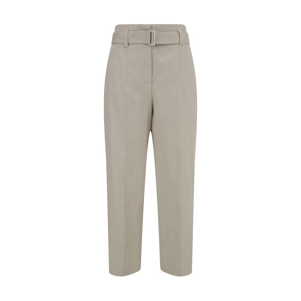 Brunello Cucinelli Cream Cotton Casual Pants with removable belt and modern silhouette