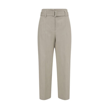 Brunello Cucinelli Cream Cotton Casual Pants with removable belt and modern silhouette
