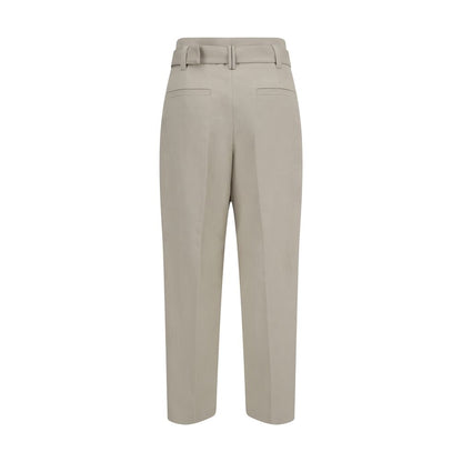 Brunello Cucinelli Cream Cotton Casual Pants with buckle-adjustable belt, perfect for warm season.