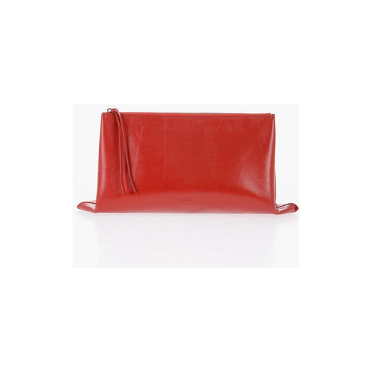 Jil Sander Craquelé Leather Clutch with Zip Closure