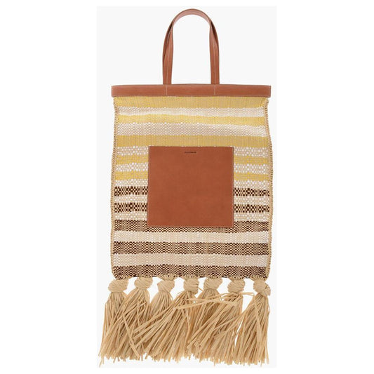 Jil Sander Raffia SUNFLOWER Tote Bag With Leather Details