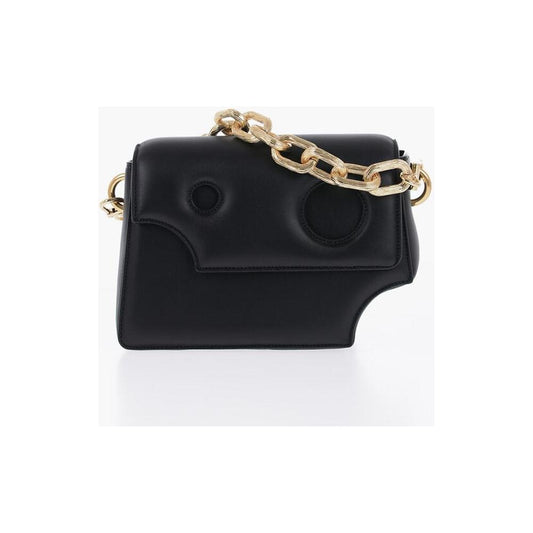 Off-White Leather Crossbody Bag with Cut-Out Details and Golden Chain