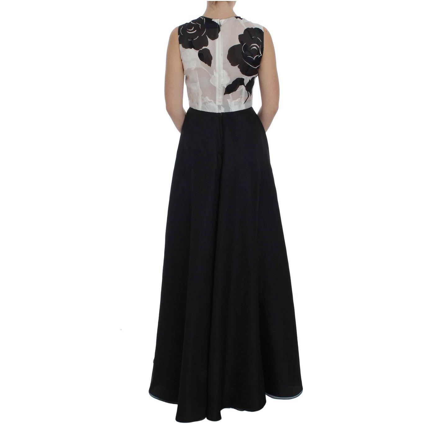 Dolce & Gabbana Black White Floral Silk Sheath Gown Dress