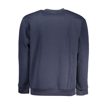 Back view of Cavalli Class Blue Cotton Men Sweater showcasing Italian craftsmanship and modern style.