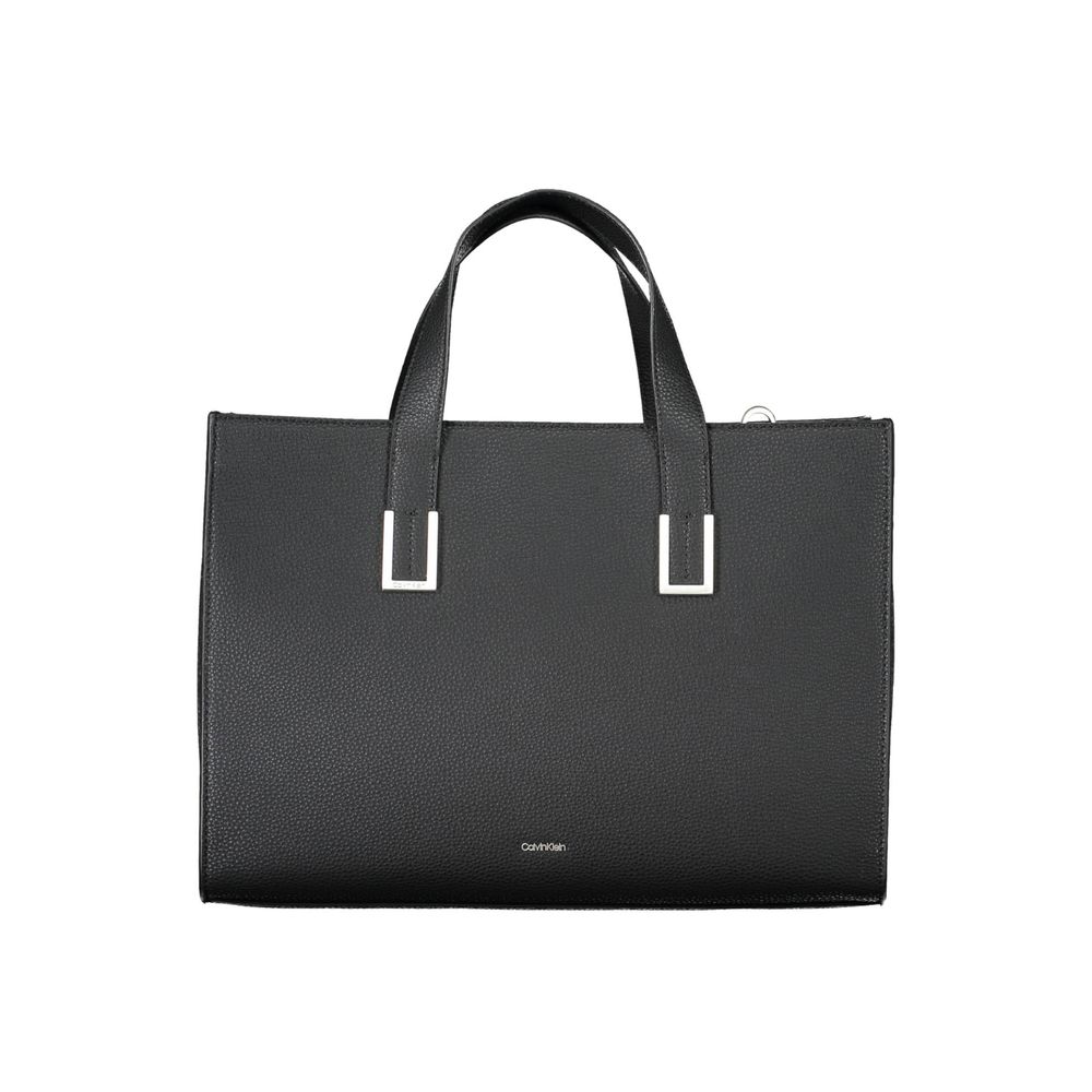 Calvin Klein Black Polyester Women Handbag with dual handles and adjustable shoulder strap for versatile use and eco-conscious luxury.
