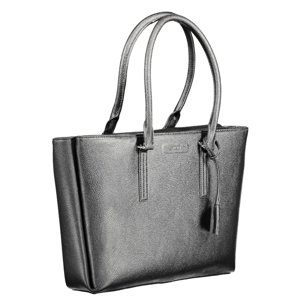 Calvin Klein Black Polyethylene Women Handbag with 2 handles and multiple compartments, ideal for modern trendsetters.