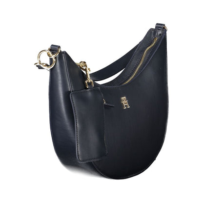 Tommy Hilfiger Blue Polyethylene Women Handbag with gold accents, detachable strap, and coin purse for versatile use.