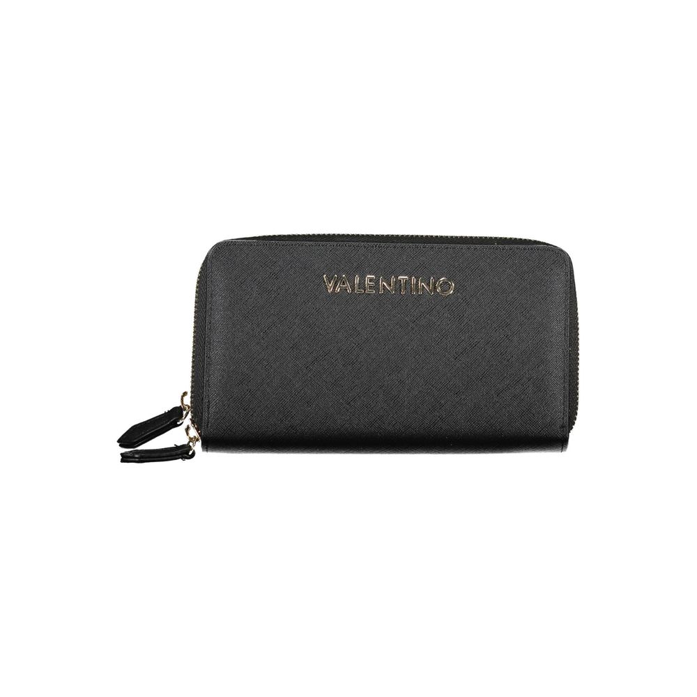 Mario Valentino Black Polyethylene Women Wallet with elegant design and secure zip closure.