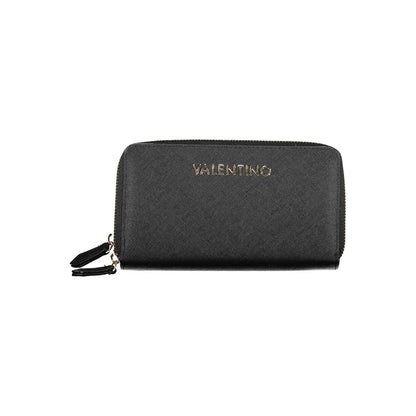 Mario Valentino Black Polyethylene Women Wallet with elegant design and secure zip closure.