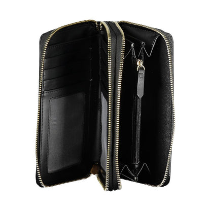 Interior view of Mario Valentino Black Polyethylene Women Wallet showcasing compartments, coin purse, and card slots.