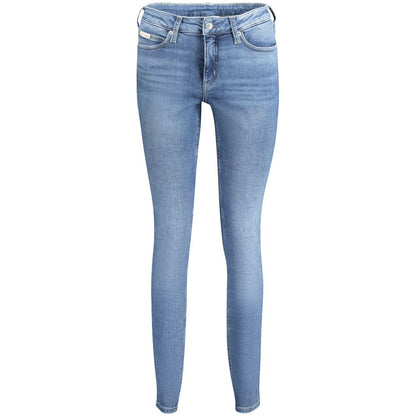 Calvin Klein Blue Cotton Women Jeans with mid-rise skinny fit and vintage wash effect for eco-conscious style.