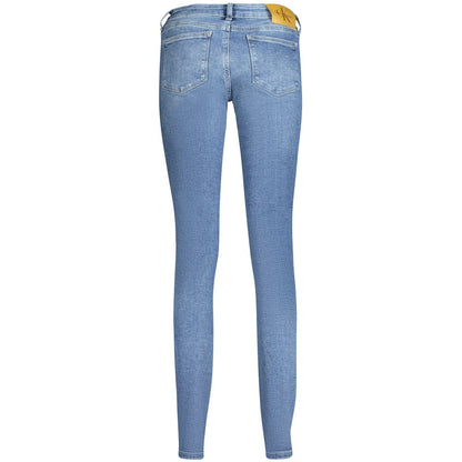 Calvin Klein Blue Cotton Women Jeans - Mid-rise skinny with vintage wash, eco-friendly design emphasizing style and comfort from back view.