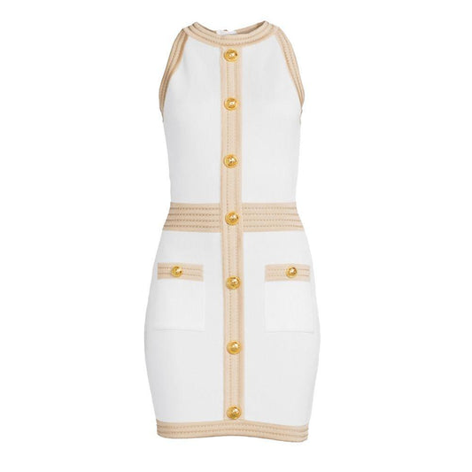 Balmain White Viscose Women Dress with Faux Gold Buttons BA-15441-IT38|XS