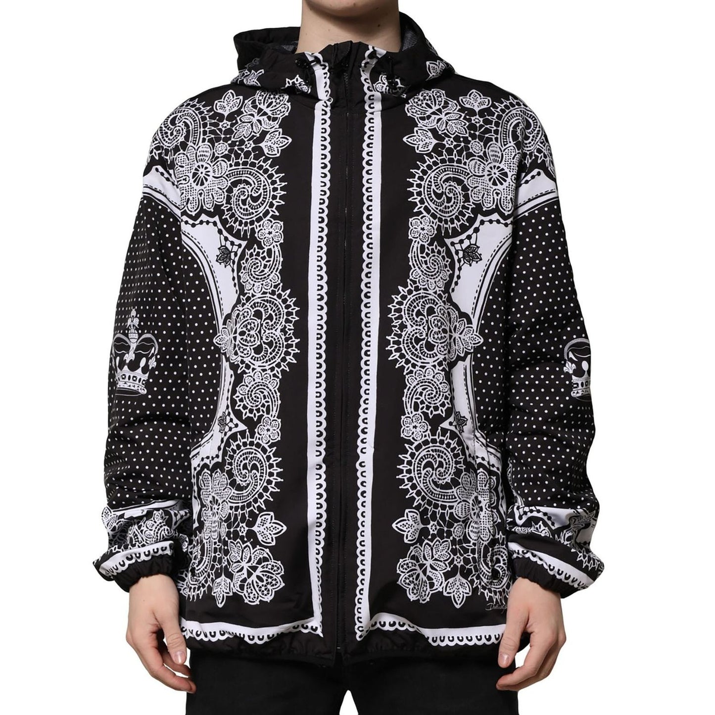 Dolce & Gabbana Black Bandana Print Hooded Bomber Jacket JKT41454-58