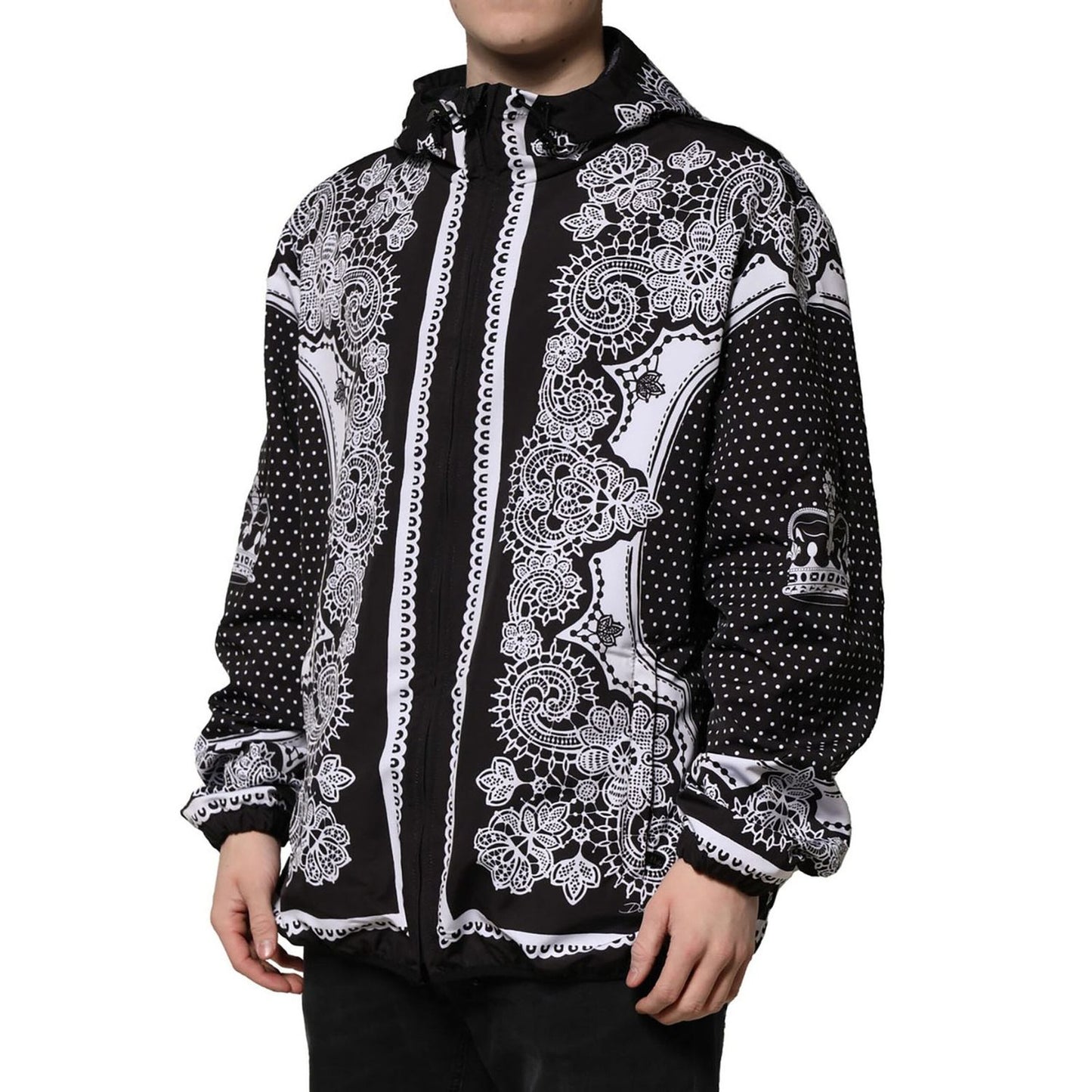 Dolce & Gabbana Black Bandana Print Hooded Bomber Jacket JKT41454-58
