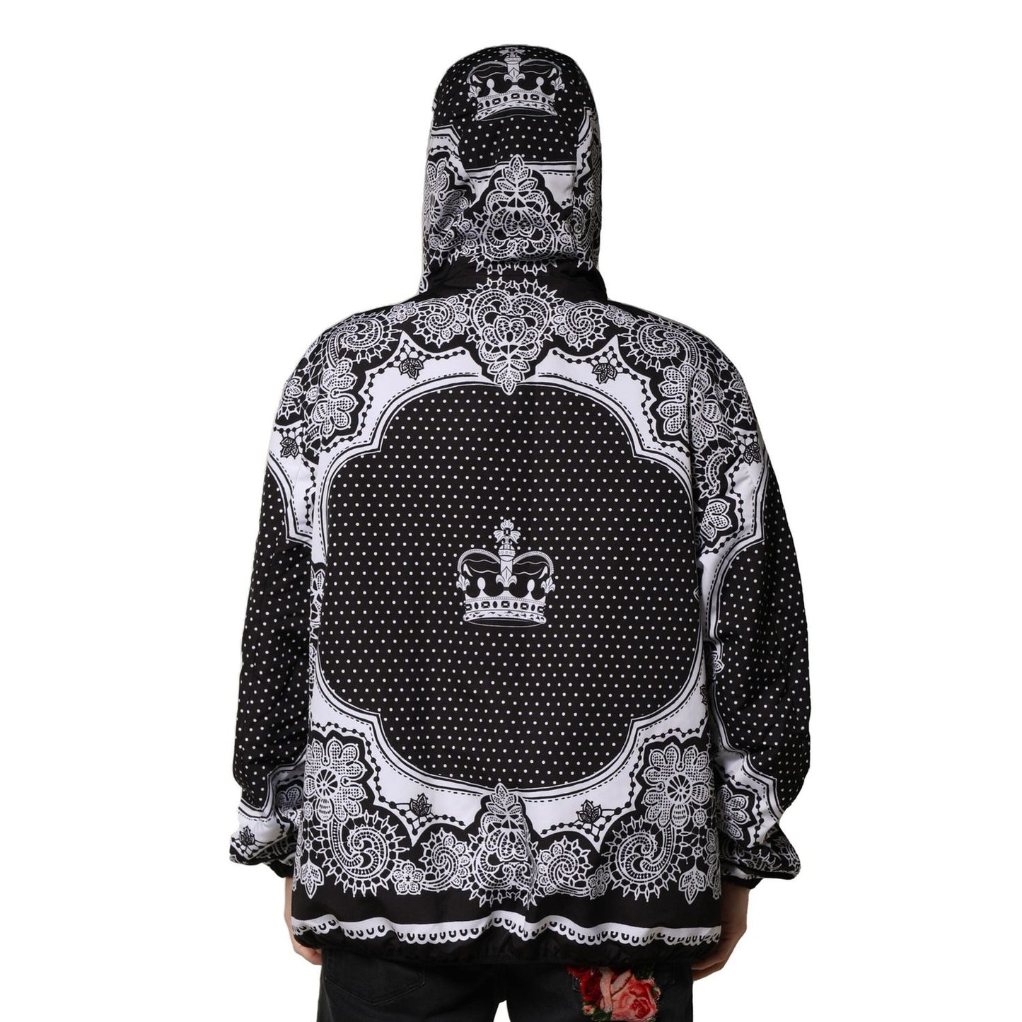 Dolce & Gabbana Black Bandana Print Hooded Bomber Jacket JKT41454-58