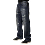 Dolce & Gabbana Blue Washed Tattered Cotton Men Jeans PAN76449-46