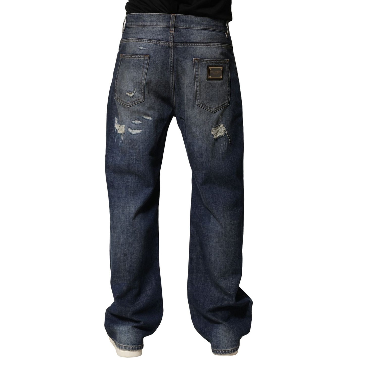 Dolce & Gabbana Blue Washed Tattered Cotton Men Jeans PAN76449-46