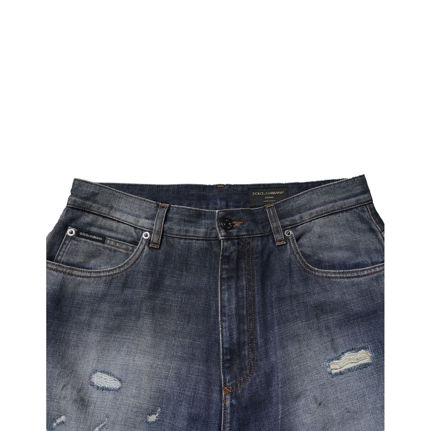 Dolce & Gabbana Blue Washed Tattered Cotton Men Jeans PAN76449-46