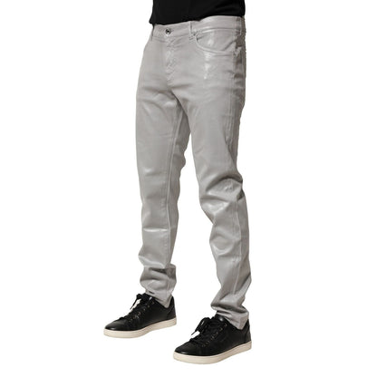 Dolce & Gabbana Silver Cotton Stretch Slim Denim Jeans