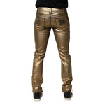 Dolce & Gabbana Gold Tattered Cotton Stretch Slim Denim Jeans