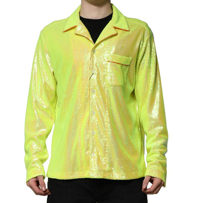 Dolce & Gabbana Yellow Sequin Polyester Lounge Casual Shirt