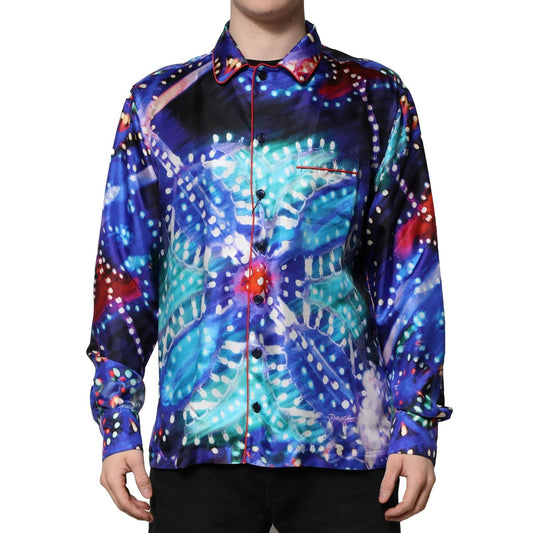 Dolce & Gabbana Multicolor Printed Silk Lounge Casual Shirt TSH90483-37