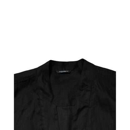 Dolce & Gabbana Black Linen Long Sleeves Men Casual Shirt