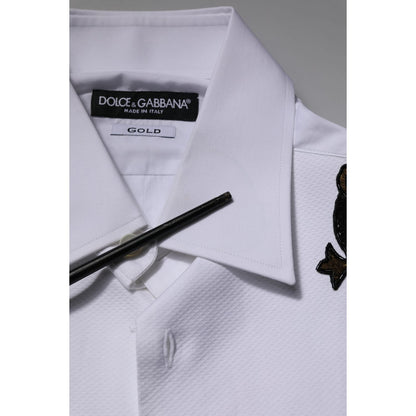 Dolce & Gabbana White GOLD Embellished Formal Men Dress Shirt