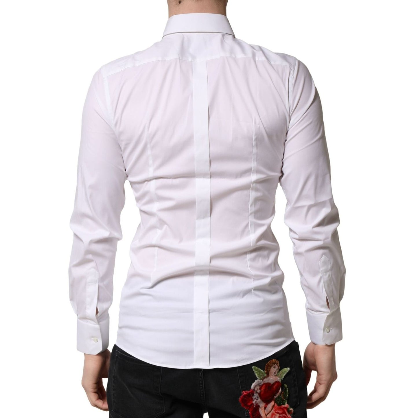Dolce & Gabbana White GOLD Cotton Men Dress Formal Shirt