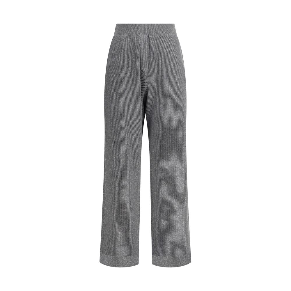 Brunello Cucinelli Gray Cotton Casual Pants with elasticized waistband, ribbed design, straight leg, and side welt pockets for elegance.
