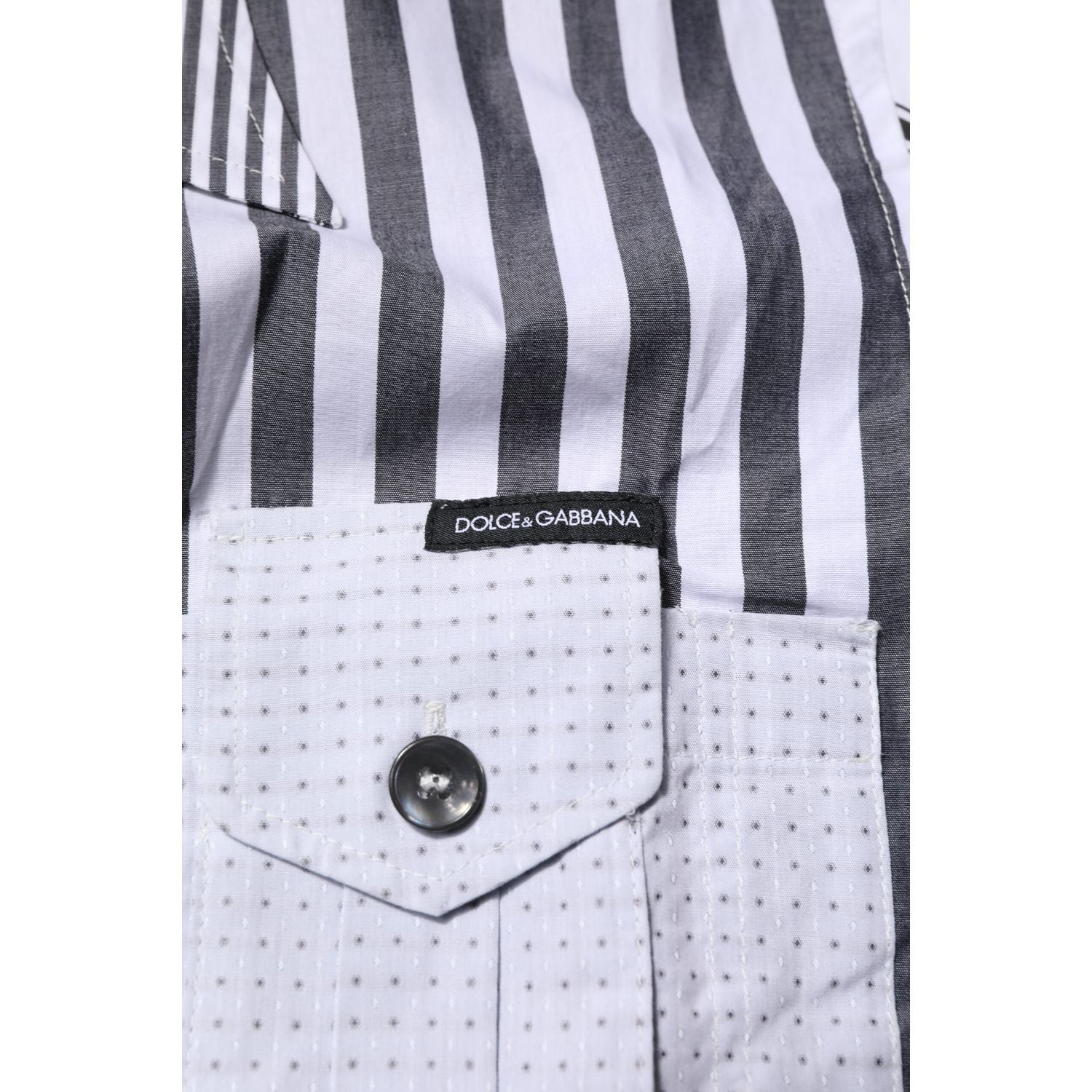 Dolce & Gabbana White Gray Striped Cotton Men Casual Shirt
