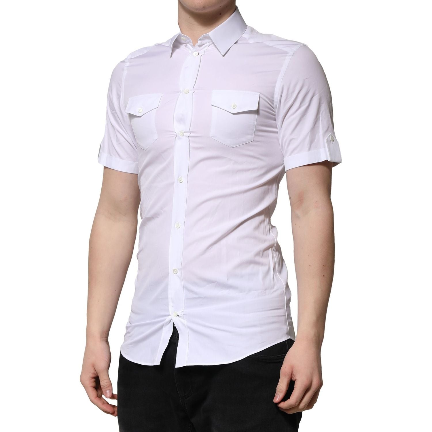 Dolce & Gabbana White Cotton Short Sleeves GOLD Casual Shirt