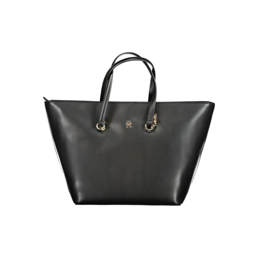 Tommy Hilfiger Black Polyethylene Handbag with shoulder handles, two internal pockets, zip closure, and logo.